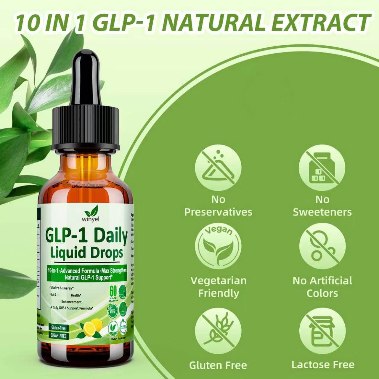 10-in-1 GLP-1 Support Liquid Drops 60 ml | Berberine, Ceylon Cinnamon & Green Tea | Metabolism & Appetite Control | Women & Men