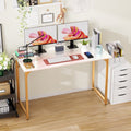 48" Computer Desk | Wood Top & Gold Metal Frame | Home Office & Gaming