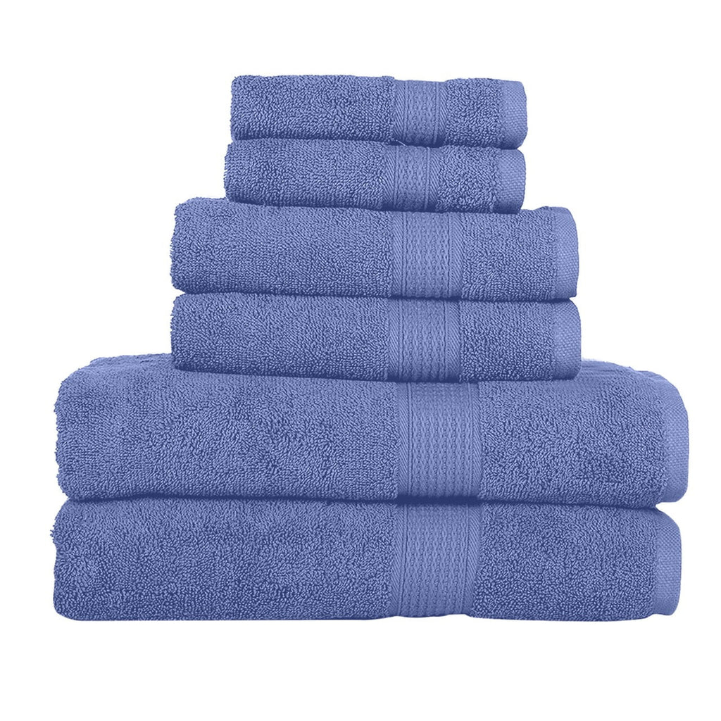 6-Piece Blue Towel Set - 100% Ringspun Cotton, Soft and Highly Absorbent - Includes 2 Bath Towels, 2 Hand Towels, and 2 Washcloths - Quick Dry, Durable, and Luxurious Bathroom Essentials