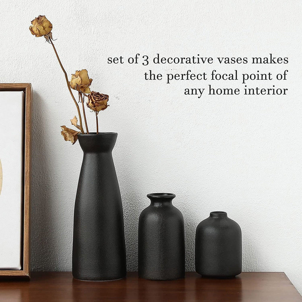 Modern Ceramic Vase Set – 3 Piece, Black