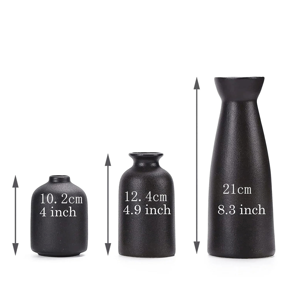 Modern Ceramic Vase Set – 3 Piece, Black