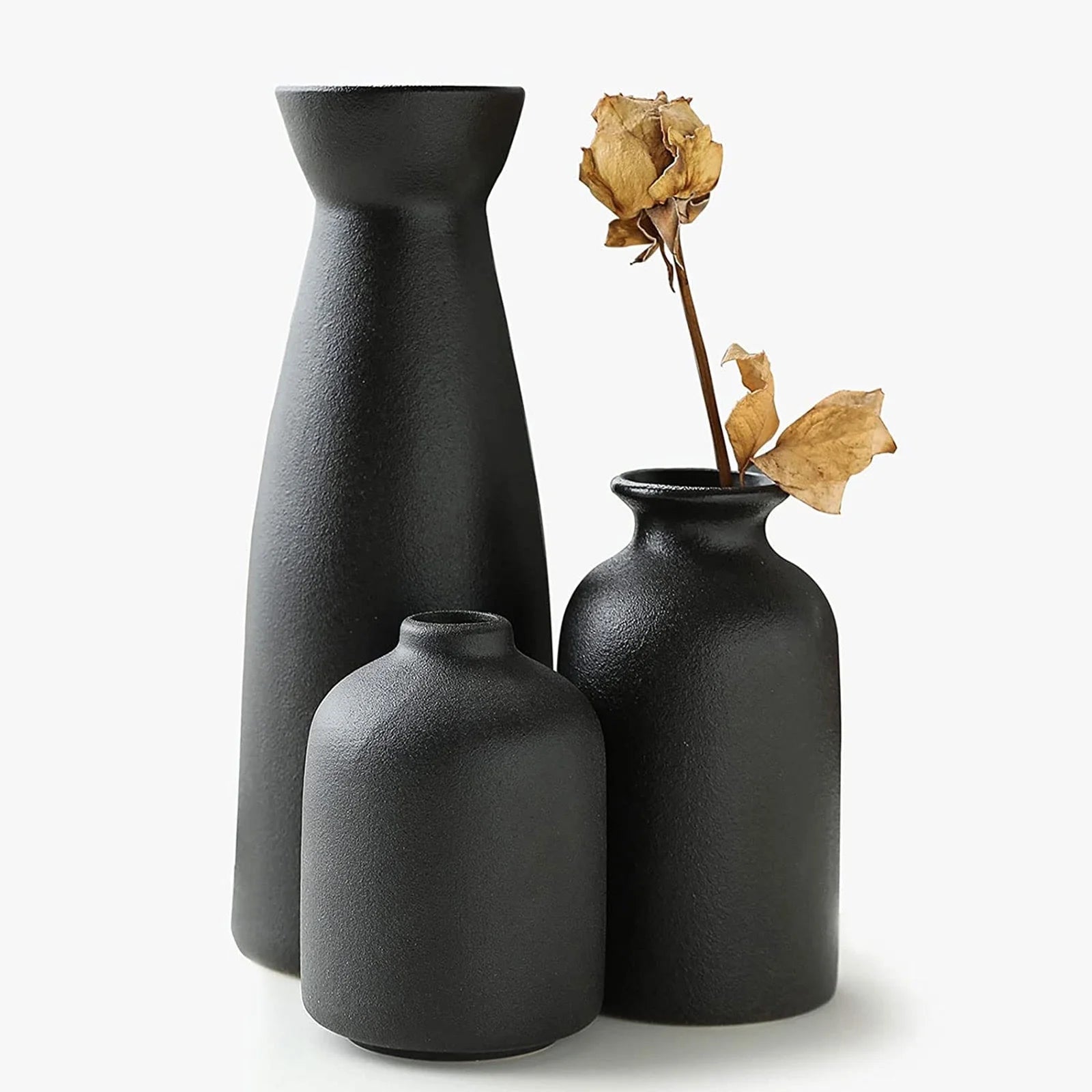 Modern Ceramic Vase Set – 3 Piece, Black