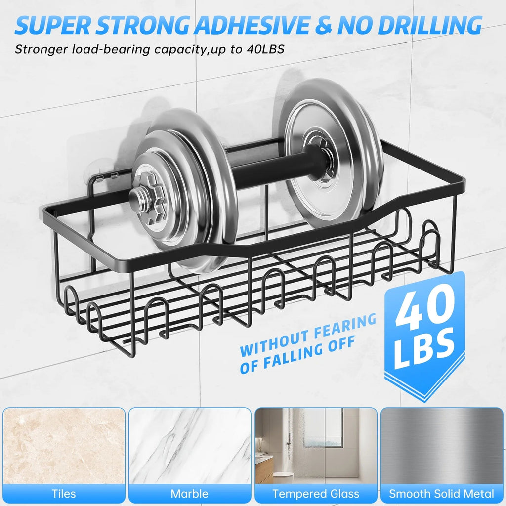 “Stainless Steel Shower Organizer – 5 Shelves, 28 Hooks, Soap & Toothbrush Holders”