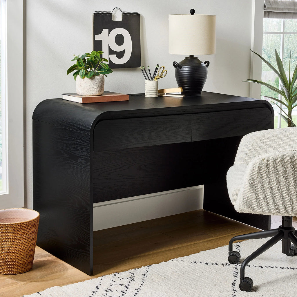 Juliet Curved Desk with Storage – Black Finish