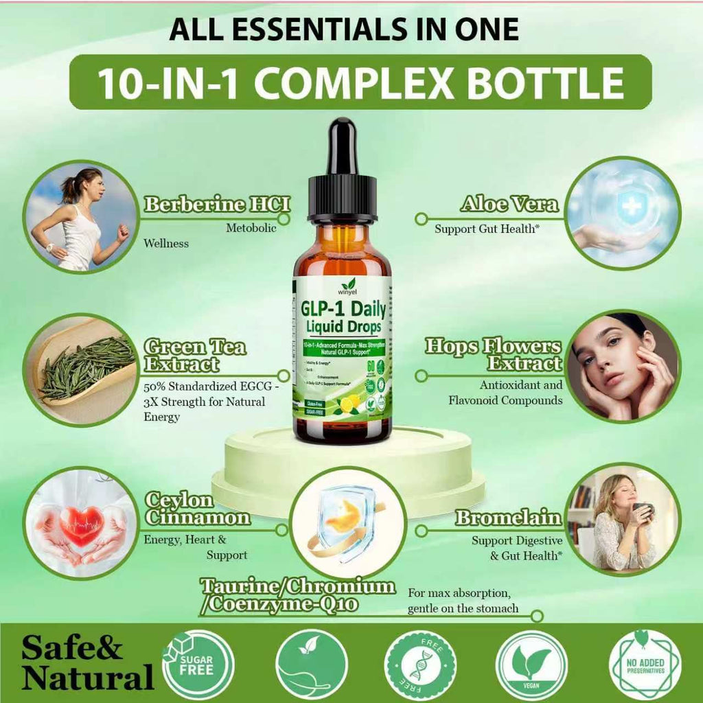 10-in-1 GLP-1 Support Liquid Drops 60 ml | Berberine, Ceylon Cinnamon & Green Tea | Metabolism & Appetite Control | Women & Men