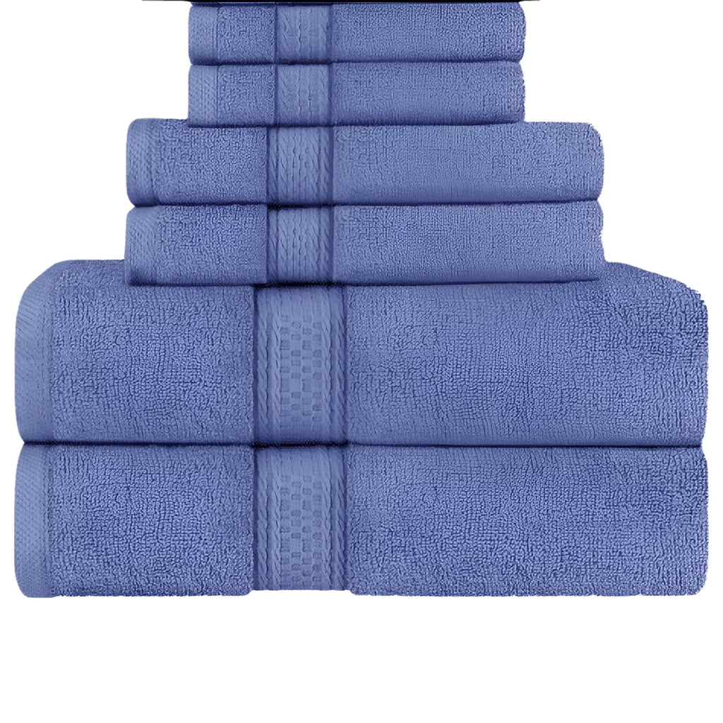 6-Piece Blue Towel Set - 100% Ringspun Cotton, Soft and Highly Absorbent - Includes 2 Bath Towels, 2 Hand Towels, and 2 Washcloths - Quick Dry, Durable, and Luxurious Bathroom Essentials