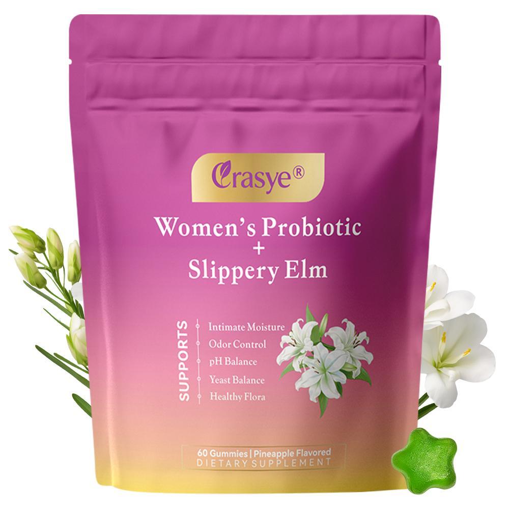 Women's Probiotic Intimate Gummies 60 Count | Slippery Elm | pH Balance, Odor Control & Yeast Balance | Pineapple Flavor