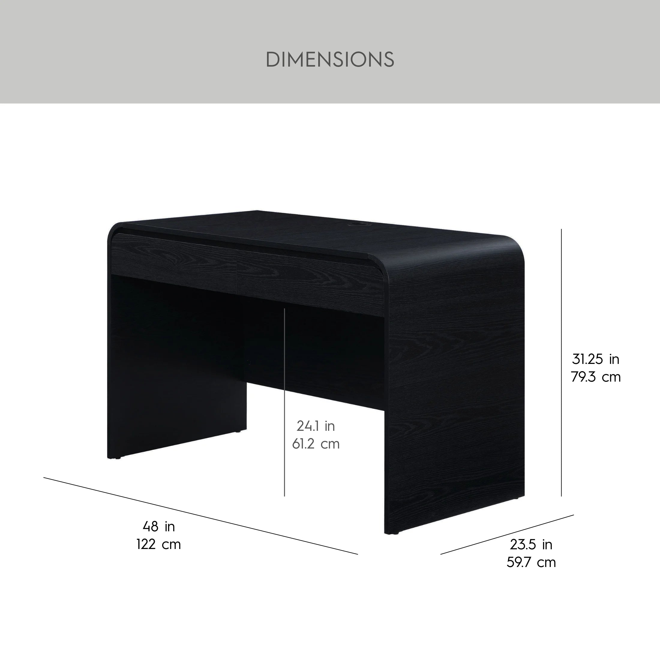 Juliet Curved Desk with Storage – Black Finish
