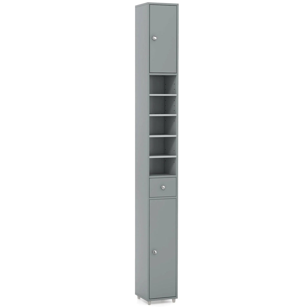 Tall Slim Bathroom Storage Cabinet – Linen Tower with Drawer & Adjustable Shelves, Gray