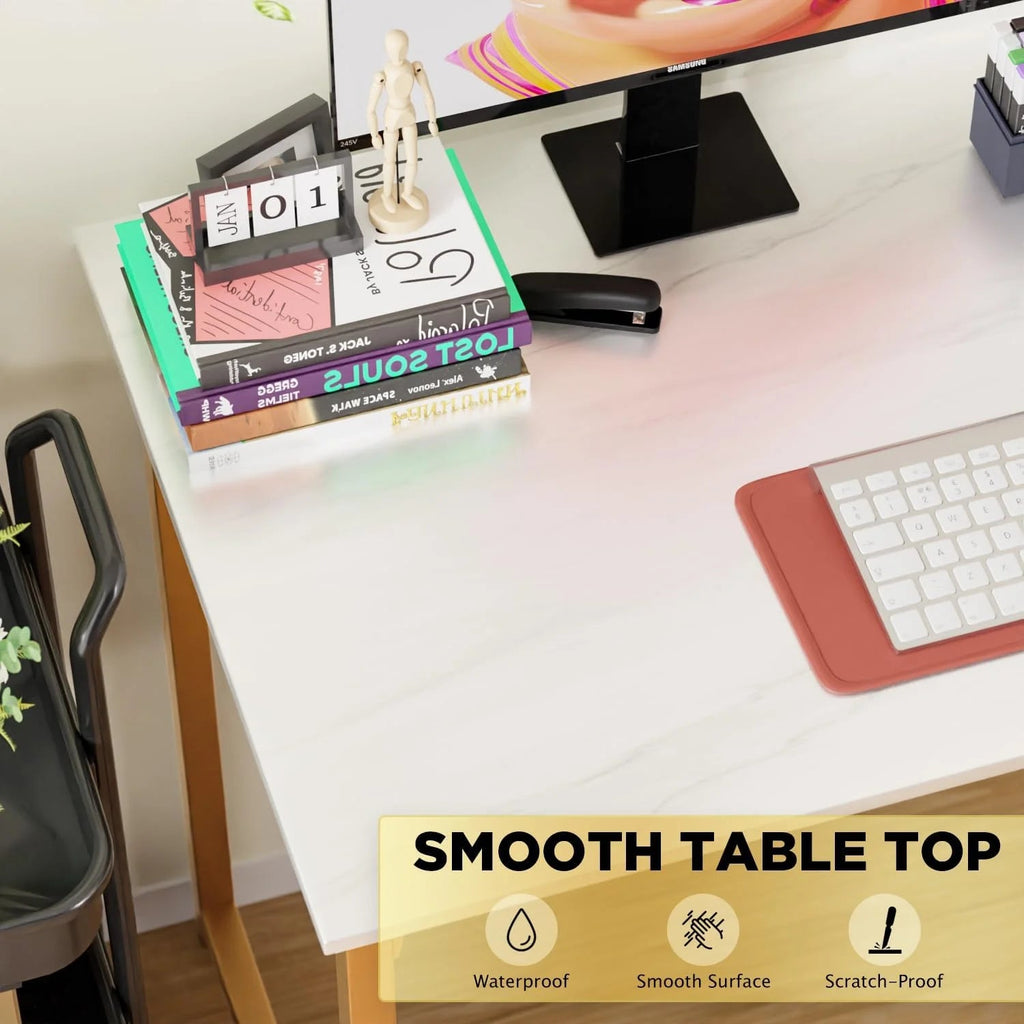 48" Computer Desk | Wood Top & Gold Metal Frame | Home Office & Gaming