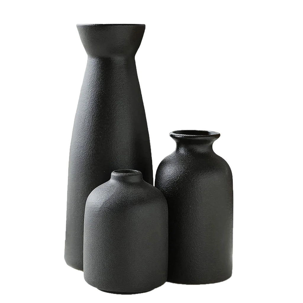 Modern Ceramic Vase Set – 3 Piece, Black