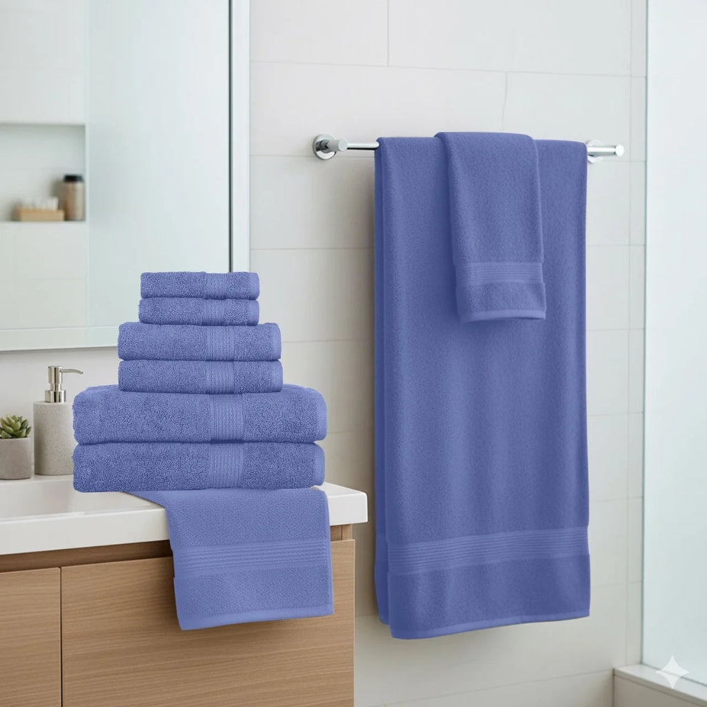 6-Piece Blue Towel Set - 100% Ringspun Cotton, Soft and Highly Absorbent - Includes 2 Bath Towels, 2 Hand Towels, and 2 Washcloths - Quick Dry, Durable, and Luxurious Bathroom Essentials