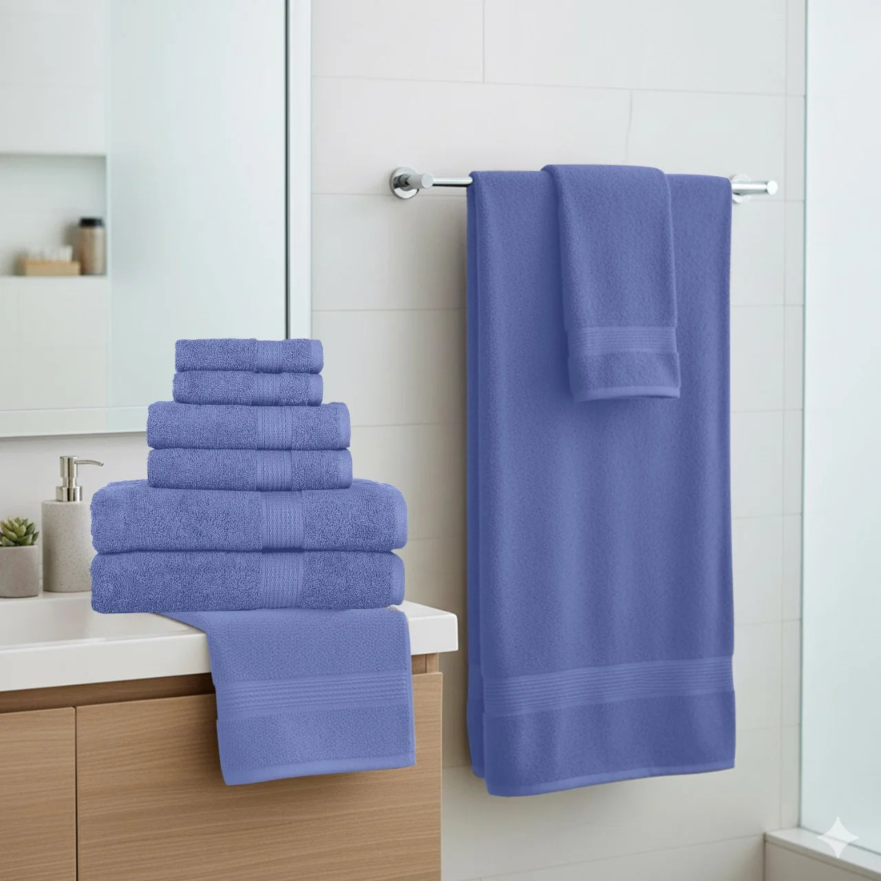 6-Piece Blue Towel Set - 100% Ringspun Cotton, Soft and Highly Absorbent - Includes 2 Bath Towels, 2 Hand Towels, and 2 Washcloths - Quick Dry, Durable, and Luxurious Bathroom Essentials