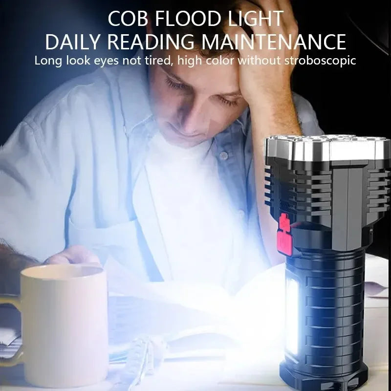 5LED High Power Rechargeable Camping Flashlight with Side Light - 3 Lighting Modes for Outdoor Adventures