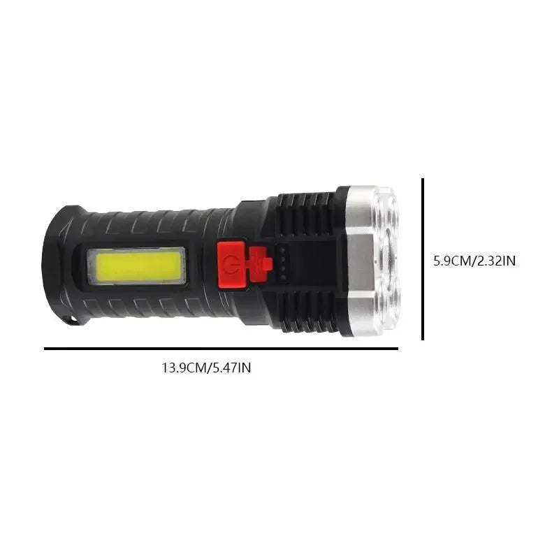 5LED High Power Rechargeable Camping Flashlight with Side Light - 3 Lighting Modes for Outdoor Adventures