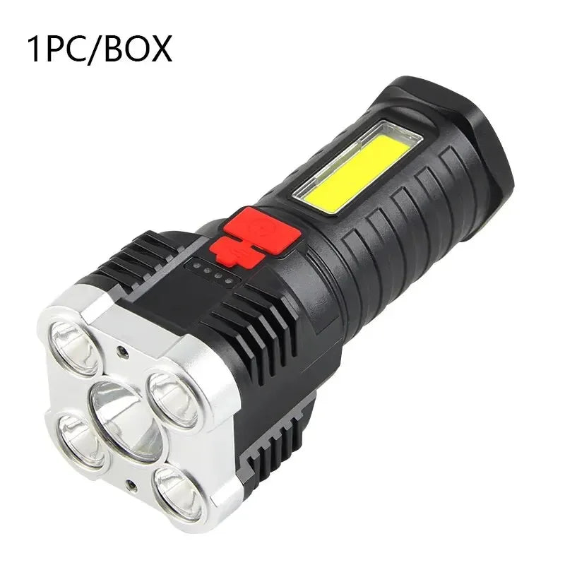 5LED High Power Rechargeable Camping Flashlight with Side Light - 3 Lighting Modes for Outdoor Adventures