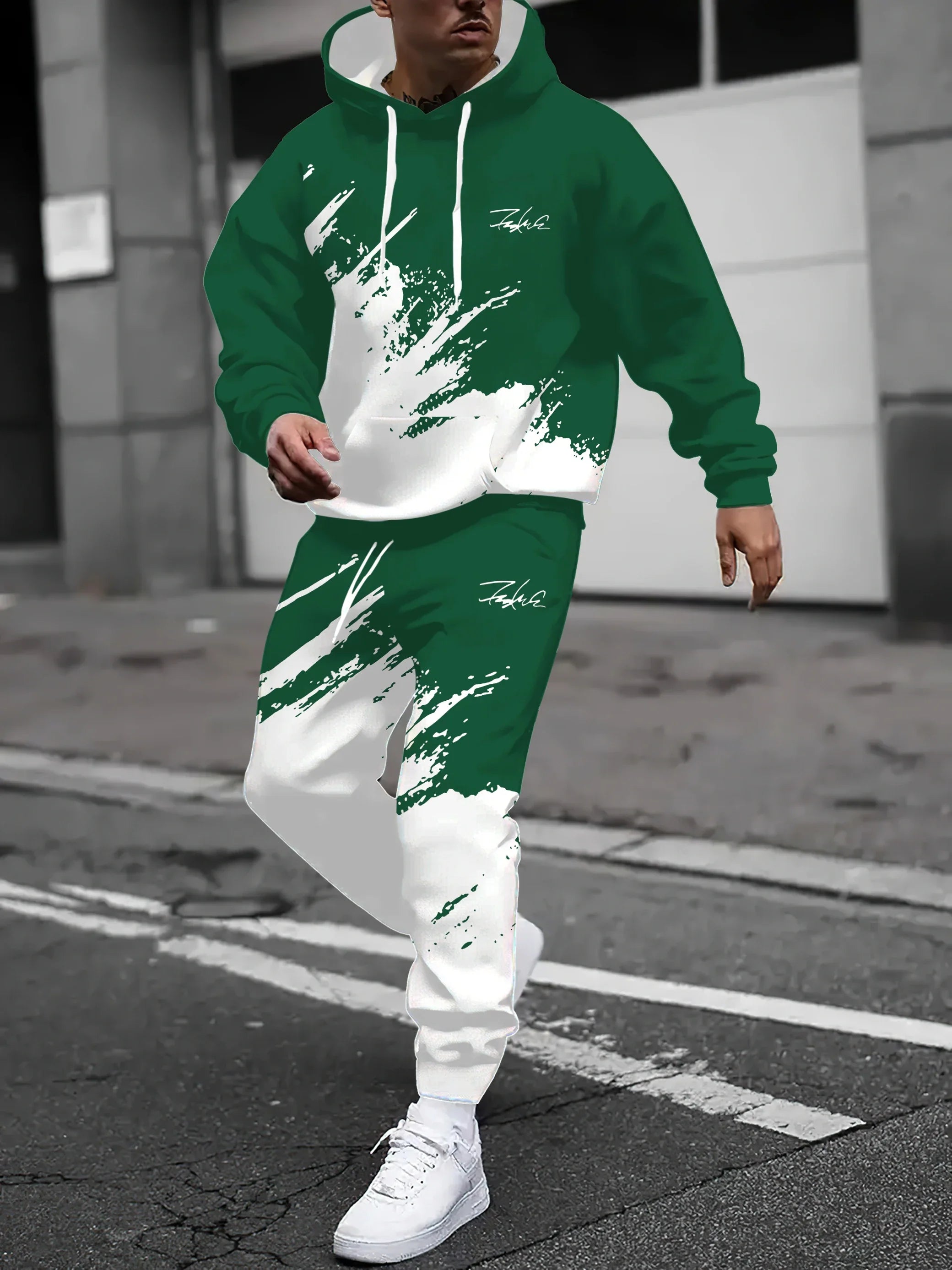 2025 Spring and Autumn, New Men hoodie set casual roller skating, 3D printed street men wear.