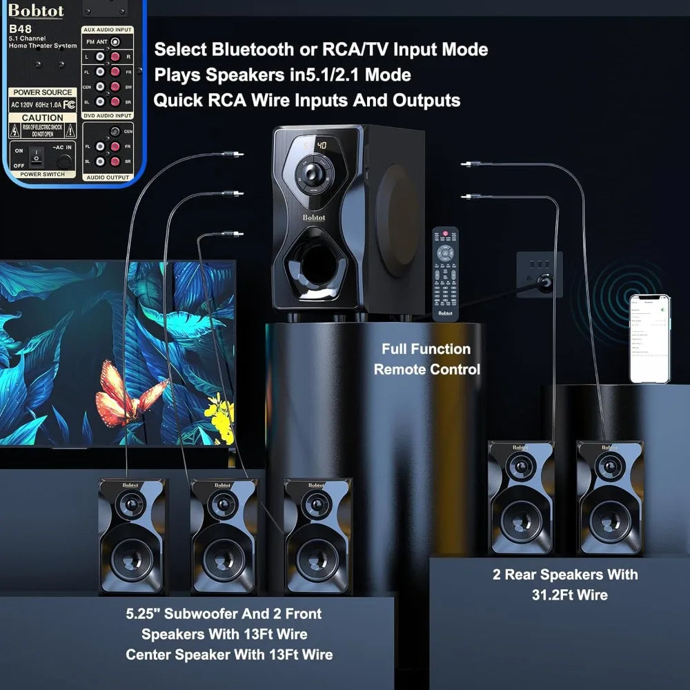 5.1/2.1 Surround Sound Home Theater System, 700W with 5.25" Subwoofer