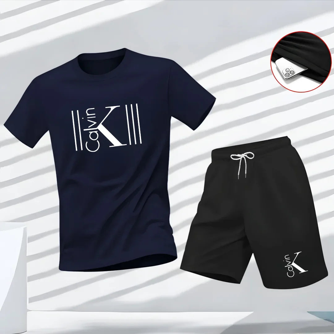 "2025 Men Breathable sports pattern Printed T-shirt, Casual Fashion short-sleeved streetwear top Two-piece set.