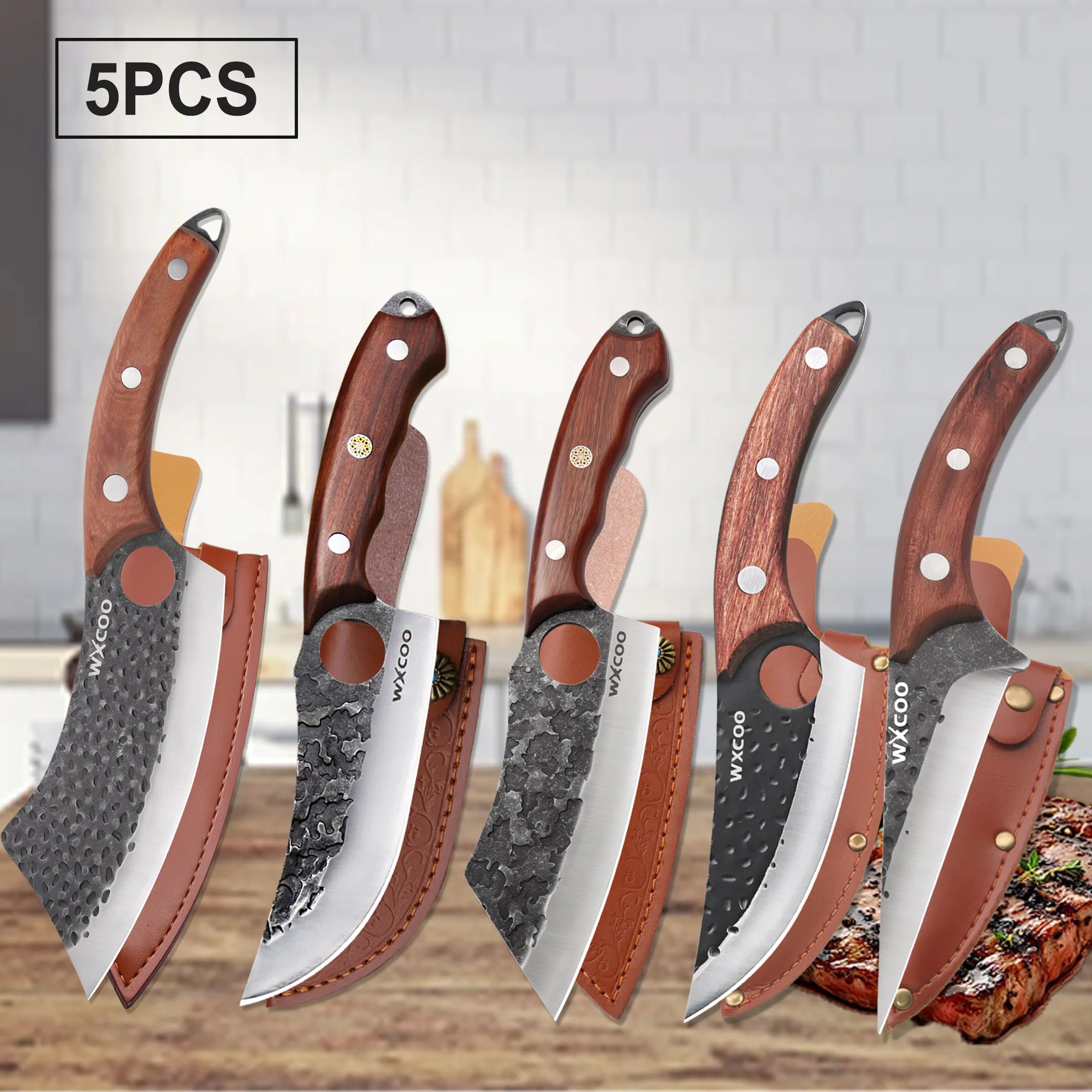 Professional Kitchen Forged Knife BBQ Cooking Chef Knives Wooden Handle Meat Cleaver Fruit Cutter Boning Knife Kitchen Supplies