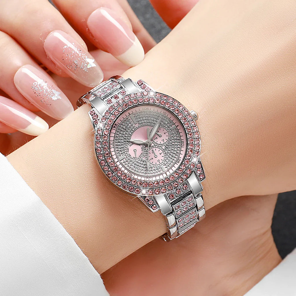 1/3PCS Luxury Rhinestone Women Watch, Diamond Jewelry Set, Elegant Steel Ladies Quartz Wristwatch.