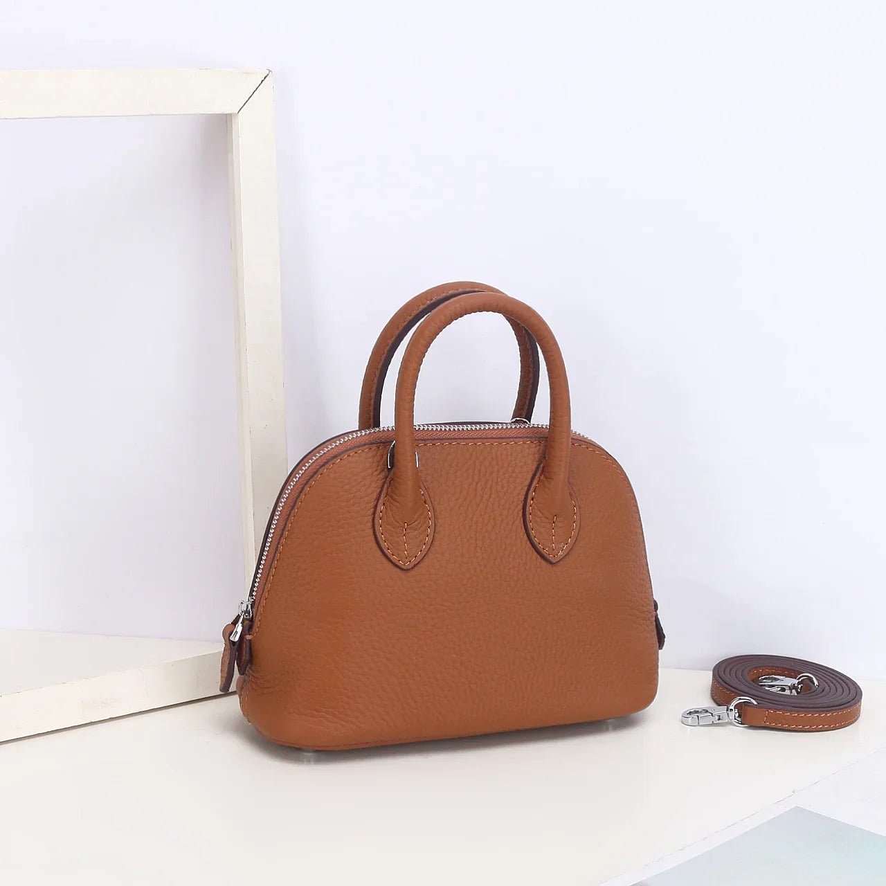 Shell Bag Women's Messenger Bag | Cow Leather Simple Shoulder Bag & Fashion Ladies Classic Handbag (Small Mobile Phone Crossbody Bag)