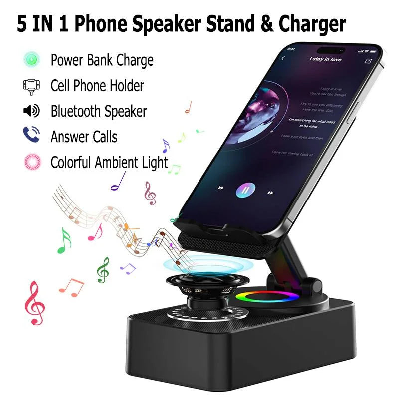 Wireless Audio Bluetooth Speaker Power Bank, 5 in 1 Emergency Charging LEDPhone Holder Festival Gifts for Friend Family