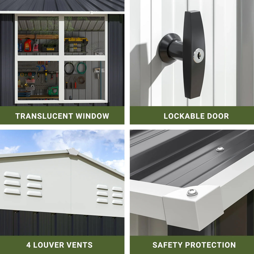 10x12 FT Outdoor Metal Storage Shed with Windows, Lockable Tool Shed, Heavy-Duty Frame.