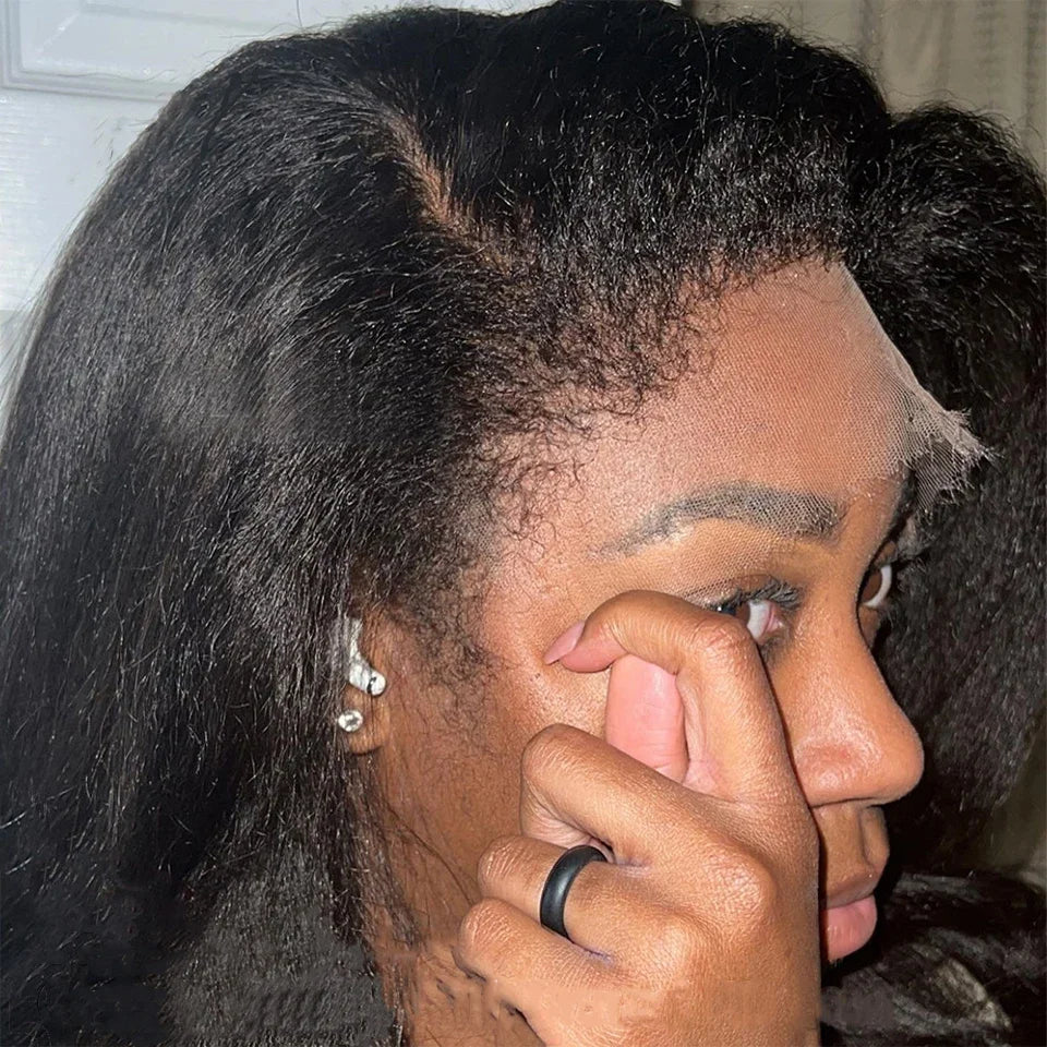 250% Density Kinky Straight Bob Wig | 13x4 HD Transparent Full Lace Frontal Human Hair Wig (Pre-Plucked for Black Women)