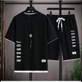 Stylish casual T-shirt + Shorts set Men Loose comfortable summer Waffle suit.