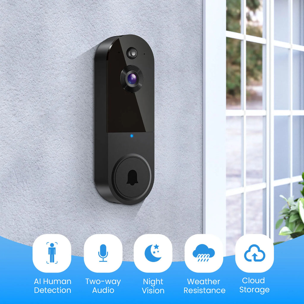 Wireless Video Doorbell with Mic & Speaker, Night View Camera Rechargeable Electronic Doorbell  for Home Safety Protection.