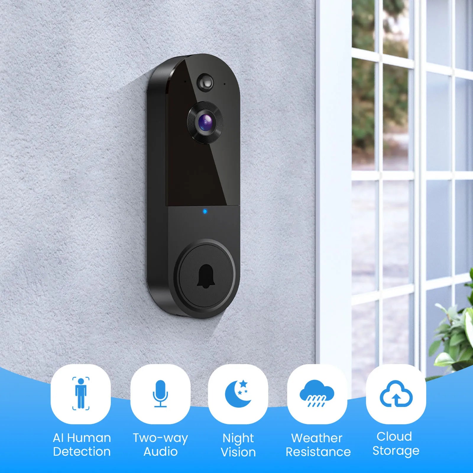 Wireless Video Doorbell with Mic & Speaker, Night View Camera Rechargeable Electronic Doorbell  for Home Safety Protection.