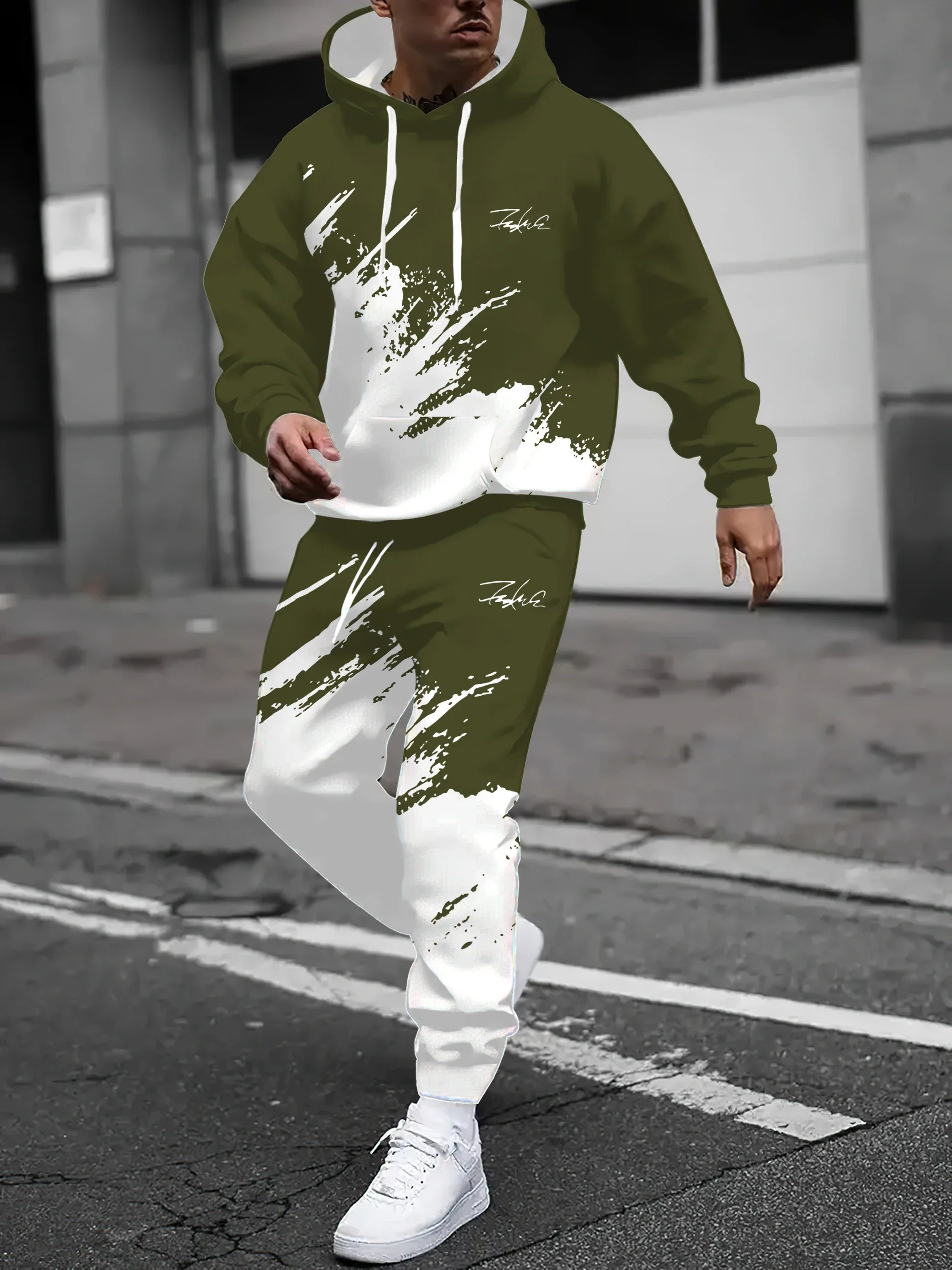 2025 Spring and Autumn, New Men hoodie set casual roller skating, 3D printed street men wear.
