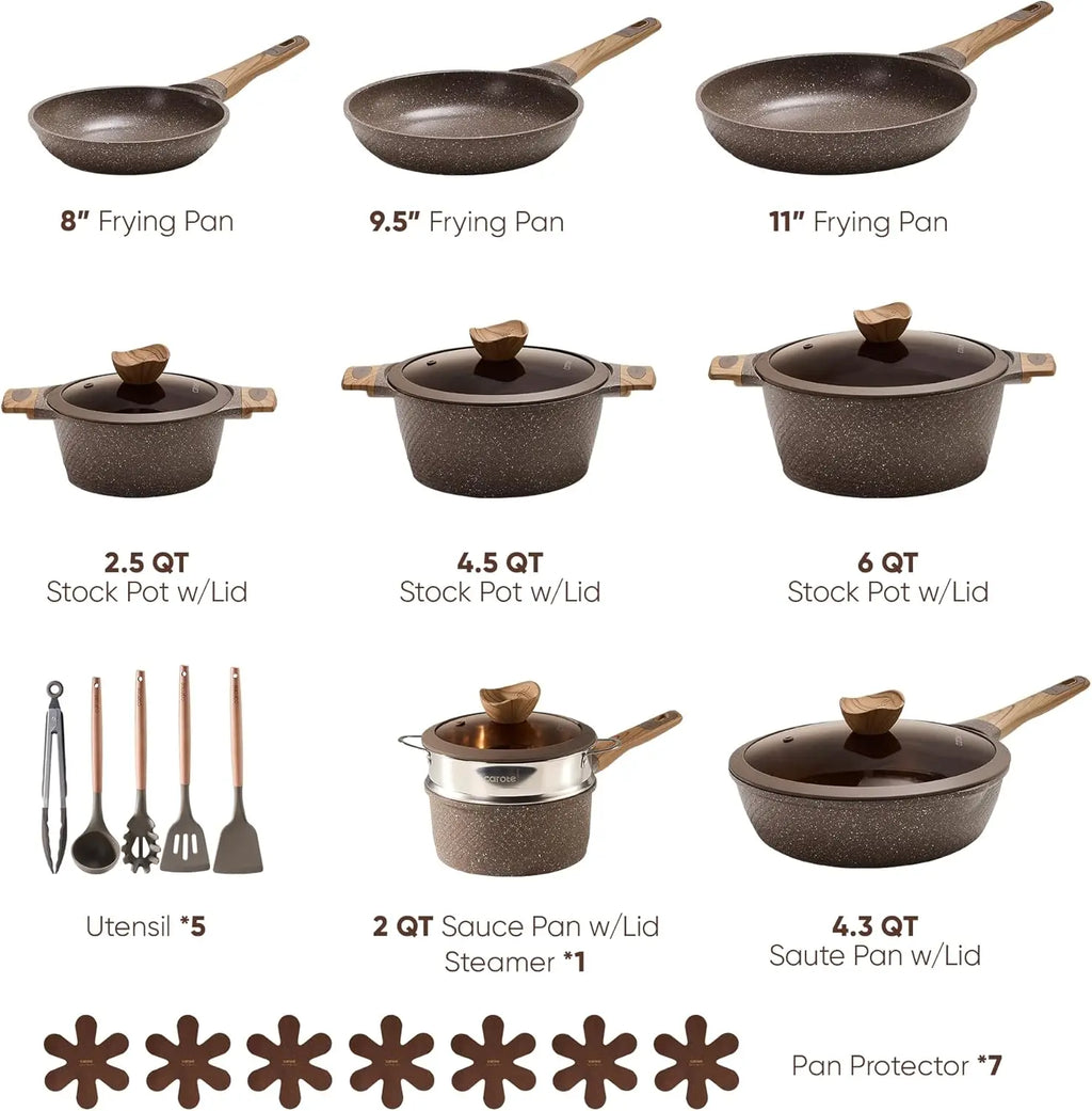26PCS Pots and Pans Set, Non Stick Cookware Set Induction Cook Ware, PFOA Free.