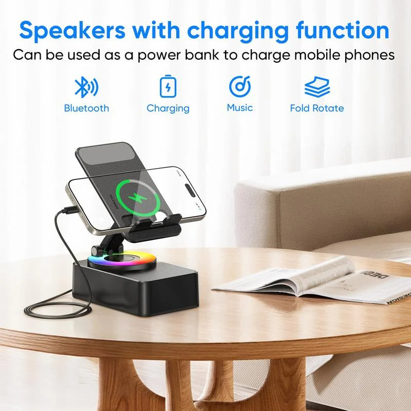 Wireless Audio Bluetooth Speaker Power Bank, 5 in 1 Emergency Charging LEDPhone Holder Festival Gifts for Friend Family