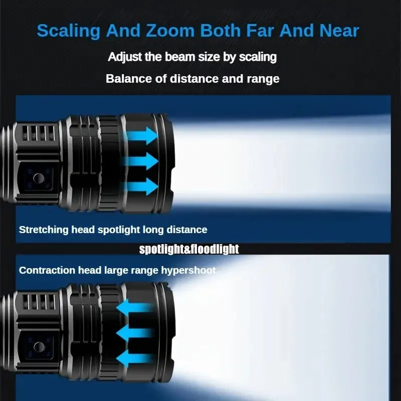 10000W Built-in Battery Flash Light Emergency Spotlight,9km 990000000LM Most Powerful Flashlight Tactical Torch 25000mah.
