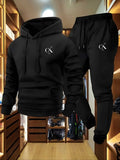 2025 Men Hoodie & Sweatpants Set - Casual Gray Loungewear with Pockets, Drawstring Hood and Ribbed Waistband.