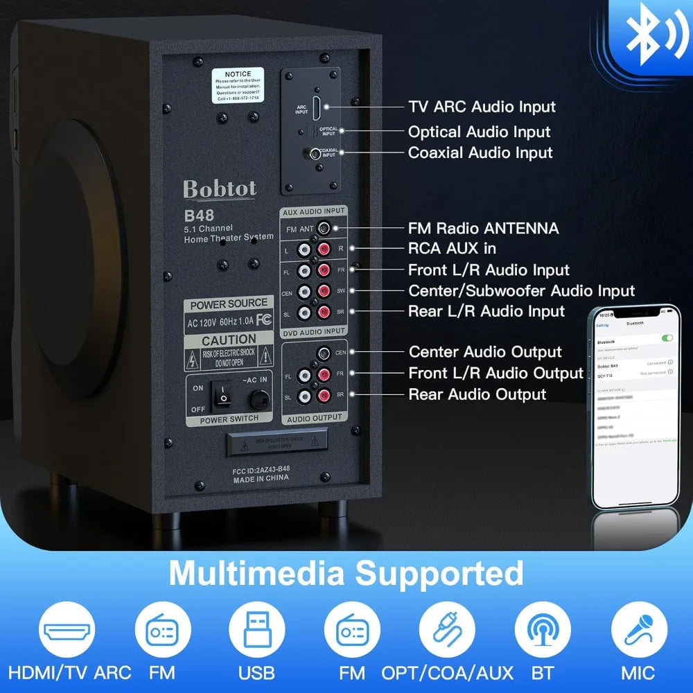 5.1/2.1 Surround Sound Home Theater System, 700W with 5.25" Subwoofer