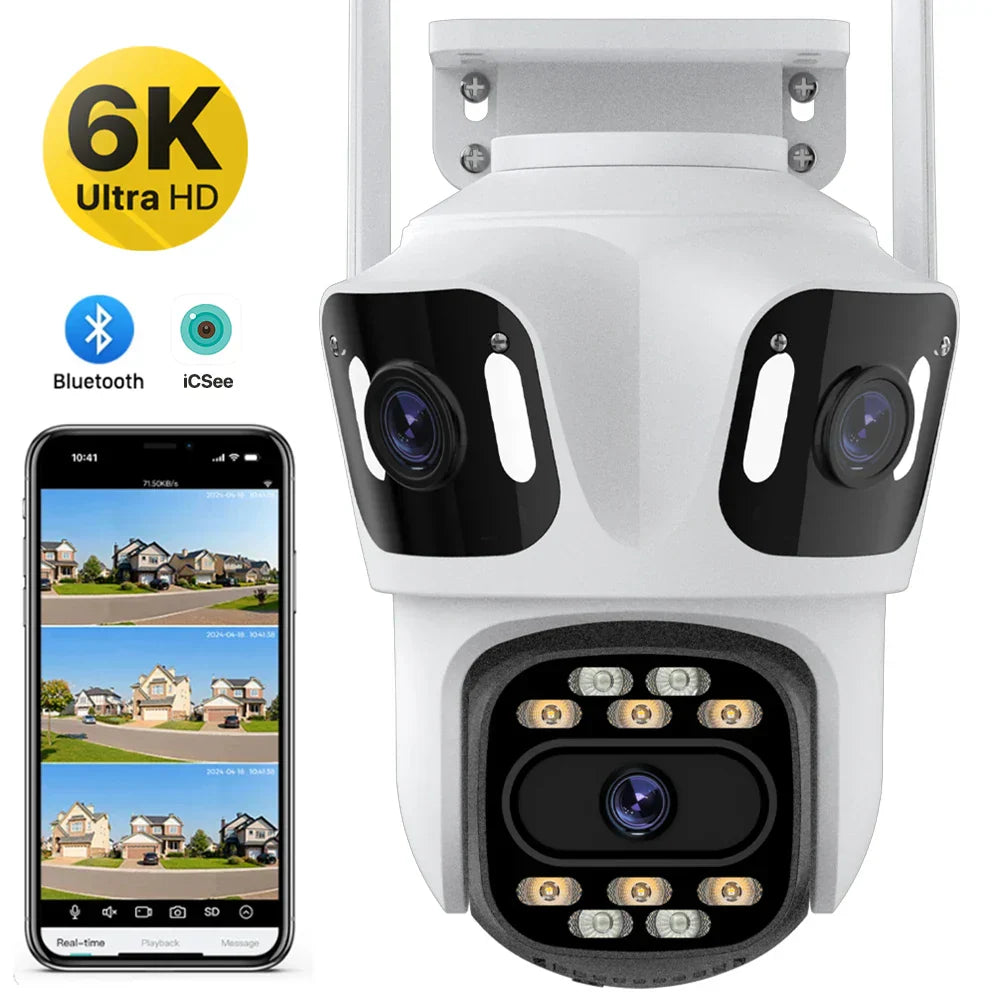 Three Lens 6K High-Def Security Camera for Ultimate Outdoor WiFi Surveillance