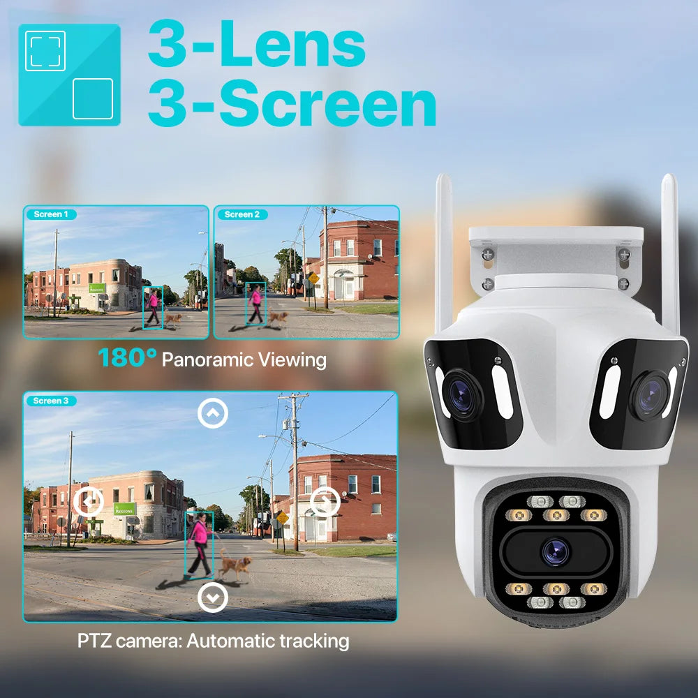 Three Lens 6K High-Def Security Camera for Ultimate Outdoor WiFi Surveillance