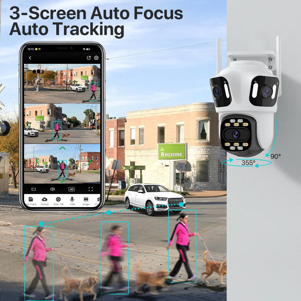 Three Lens 6K High-Def Security Camera for Ultimate Outdoor WiFi Surveillance