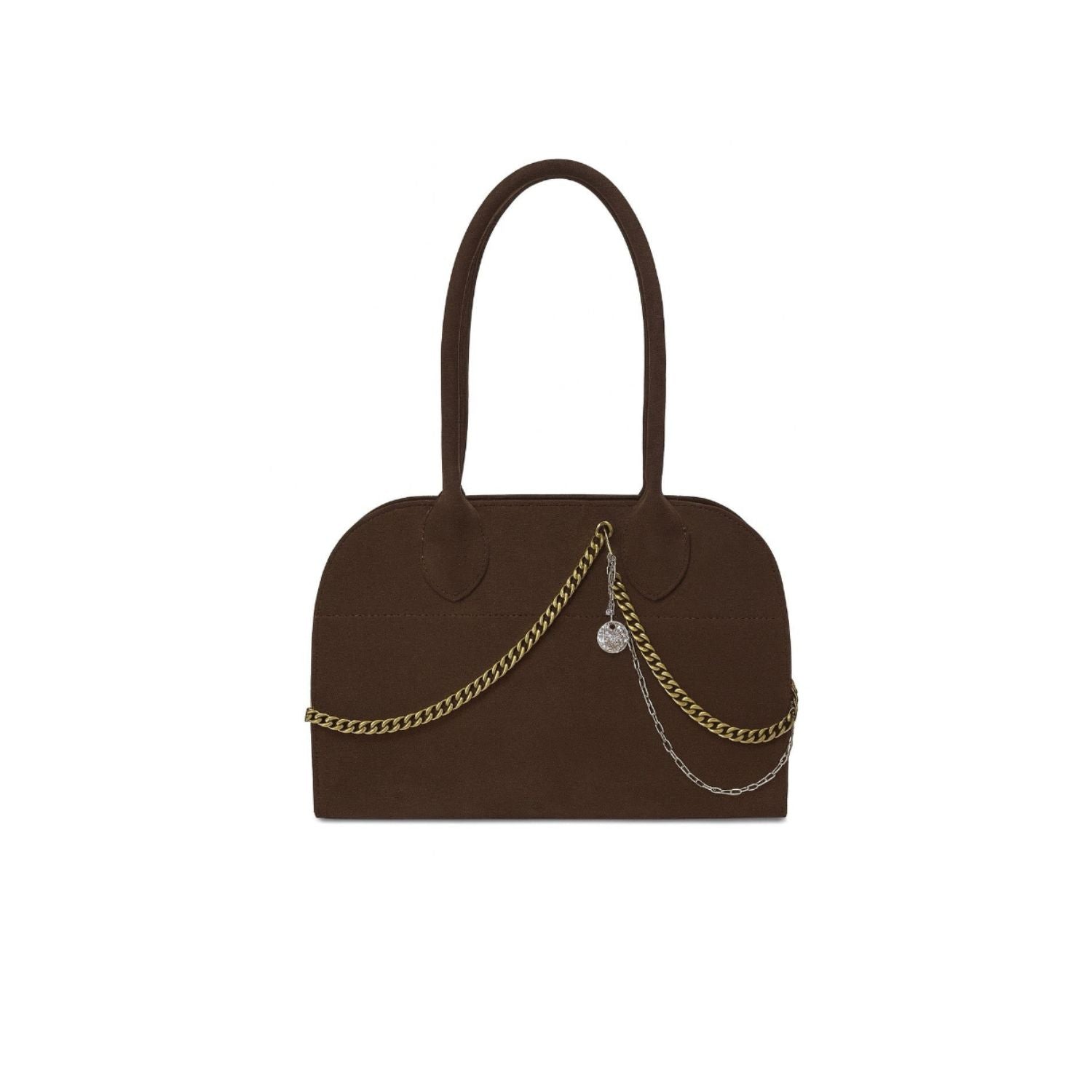 Handmade Brown Faux Suede Stainless Steel Chains Handbag/ Purse