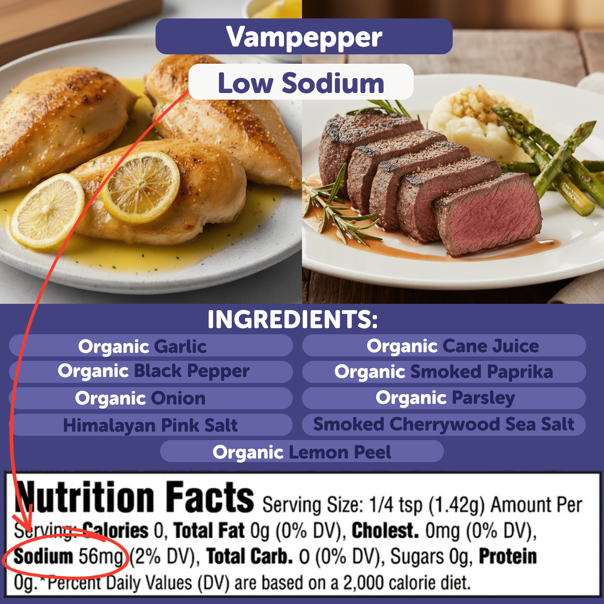 VamPepper® Garlic Pepper Blend – Low Sodium Bold & Smoky Garlic Seasoning