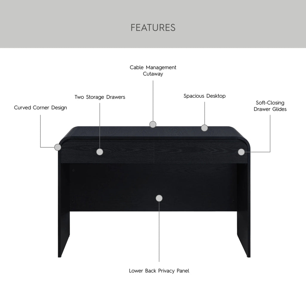 Juliet Curved Desk with Storage – Black Finish