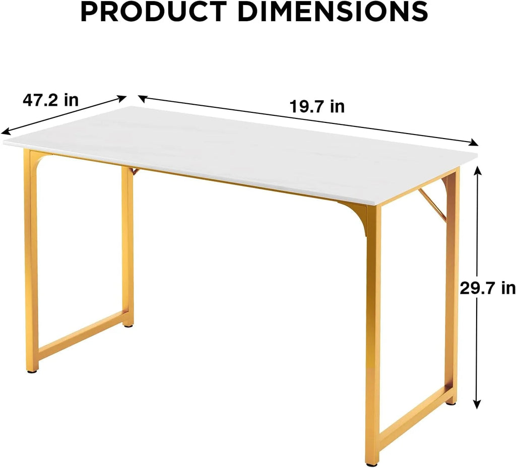 48" Computer Desk | Wood Top & Gold Metal Frame | Home Office & Gaming