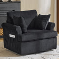 360° Swivel Accent Chair – Corduroy with Armrest Pockets, Black
