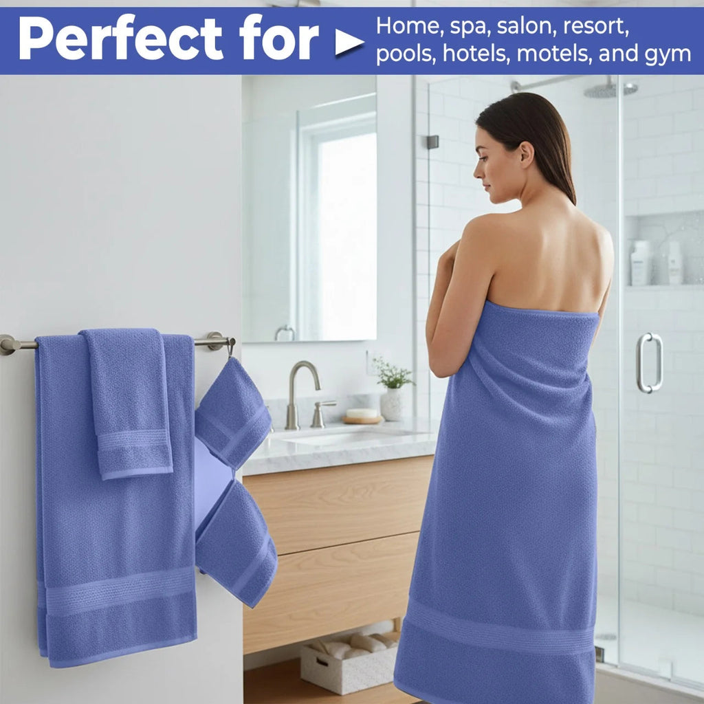 6-Piece Blue Towel Set - 100% Ringspun Cotton, Soft and Highly Absorbent - Includes 2 Bath Towels, 2 Hand Towels, and 2 Washcloths - Quick Dry, Durable, and Luxurious Bathroom Essentials
