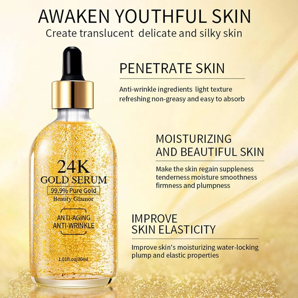 Anti-Wrinkle Vitamin C Face Serum 2 Pack | 24K Gold Collagen Boost | 99.9% Pure Gold | 30ml Each