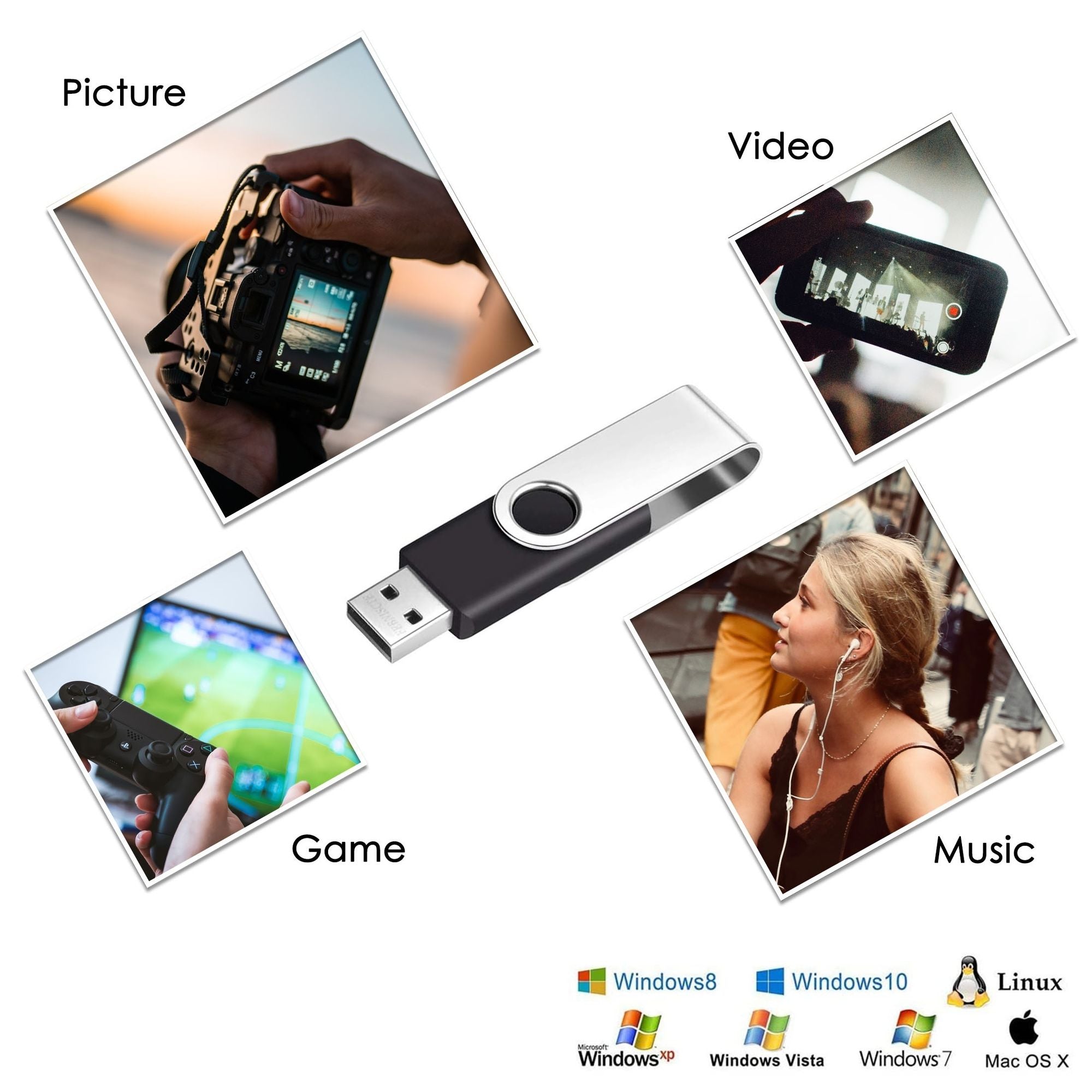 5 Packs Mix Color USB 2.0 Swivel USB Flash Drives Metal Thumb Drive Memory Stick Jump Drive With Lanyard For Storage And Backup