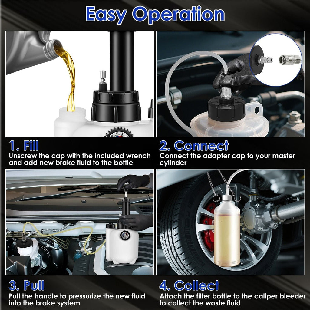 1Pc 3L Manual Brake Bleeder Kit One Person Brake Bleed Vacuum Pump Automotive Brake Fluid Bleeding Kit with 1L Waste Oil Bottle 4 Master Cylinder Adapters Gloves Funnel Fit for Most Vehicles
